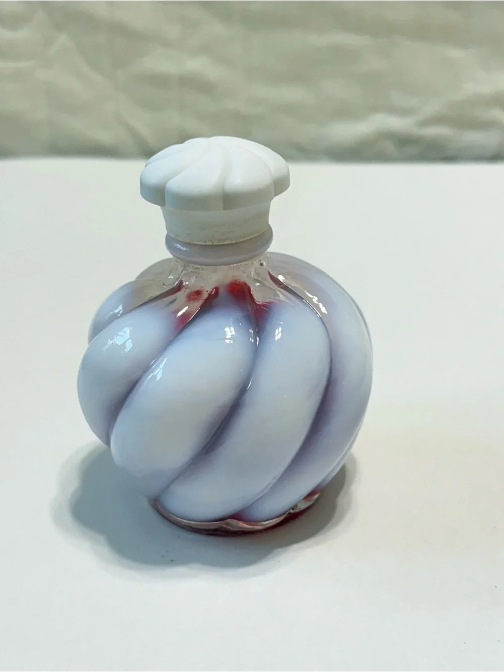 Vintage Wrisley White Cloud Carnation Fenton Opalescent Swirl Bottle Flower Cap
